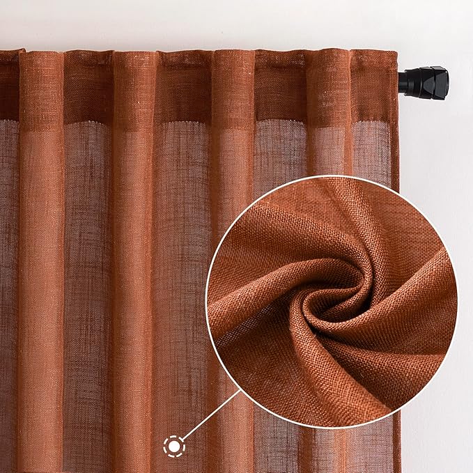 MIULEE Burnt Orange Linen Curtains 84 Inch Length - Image 2