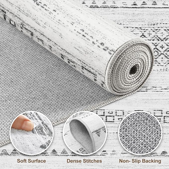 Nakagishi 6x8 Area Rug Living Room: Washable Boho Large Neutral Modern Soft - Image 3