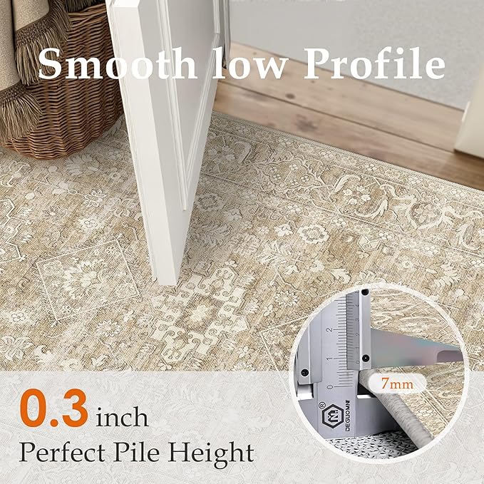 3x5 Washable Area Rug for Entryway Vintage Beige Non Slip Low Pile Carpet - Image 5