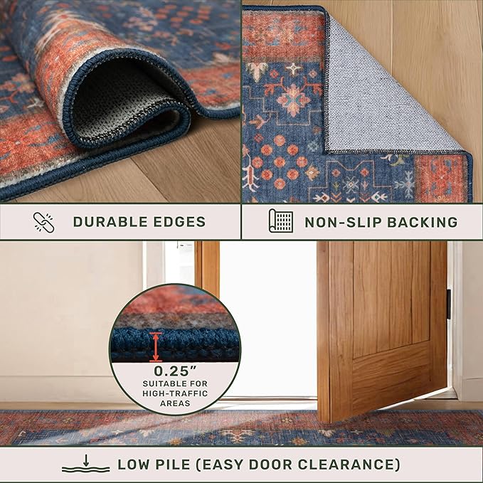 Navy Blue 2x8 Long Runner for Kitchen, 8ft Runner Rugs for Entryway, Washable - Image 5