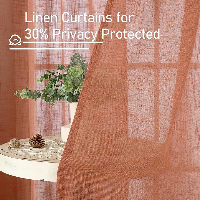 LAMIT 48 Inch Short Window Linen Curtains, Light Filtering Panels Back Tab and - Image 5