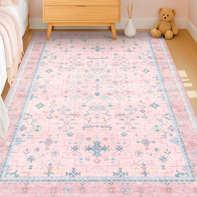 Pink Rugs for Bedroom Girls, 5x7 Washable Area Rug for Living Room Nursery Kids - Image 8