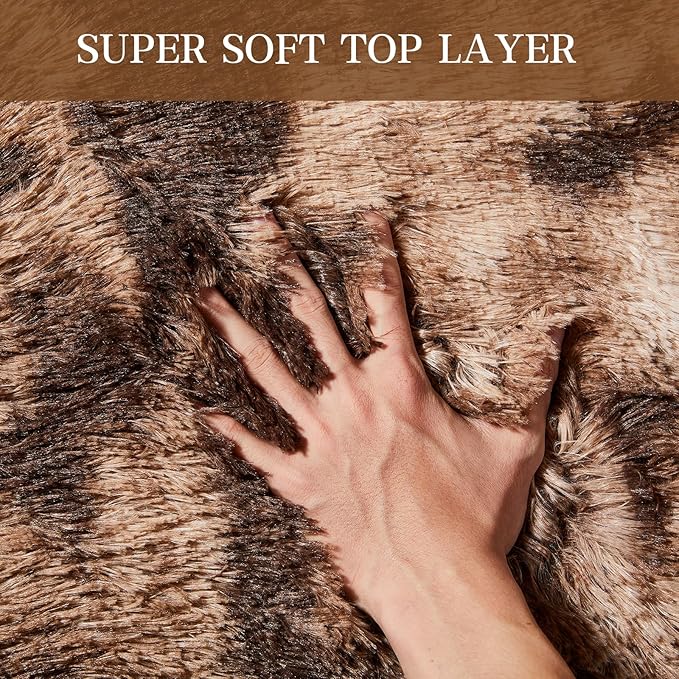 KNZE 8' x 10' Brown Modern Shag Area Rug, Luxuriously Plush, High Pile - Image 4