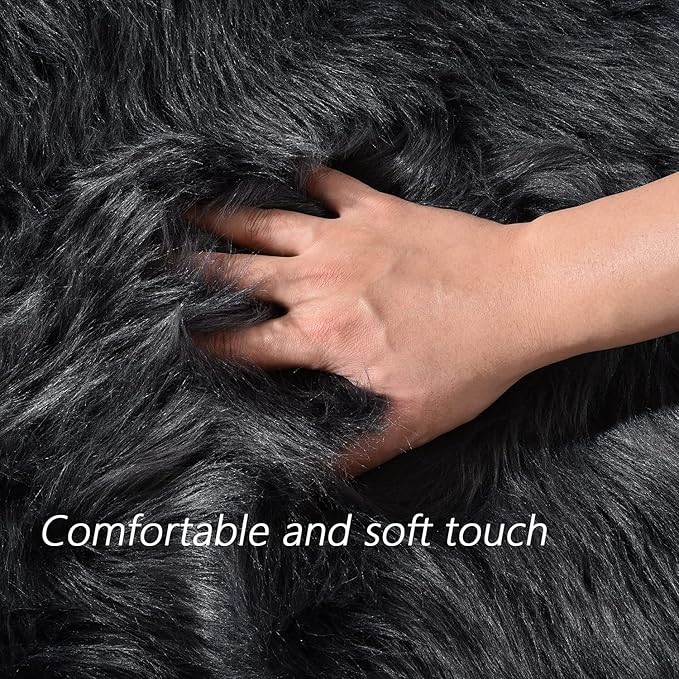 Latepis Large Rugs for Bedroom Dark Grey 6.7x10 Faux Sheepskin Fur Rug for - Image 5