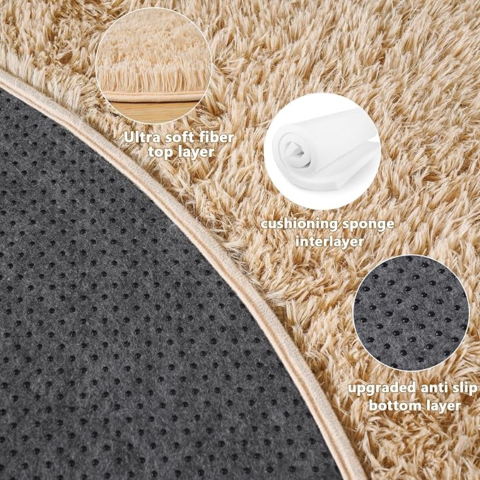 6‘x6’ Beige Round Rug for Bedroom, Ultra Soft Fluffy Circle Rug for Kids Girls - Image 6