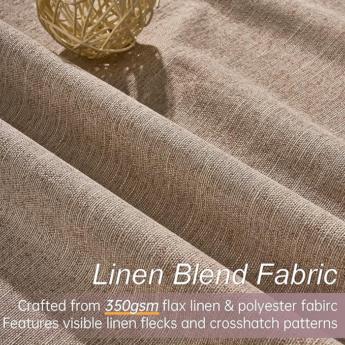 Topfinel Taupe Burlap Linen Blackout Curtains 63 Inches Long 2 Panels - Image 2