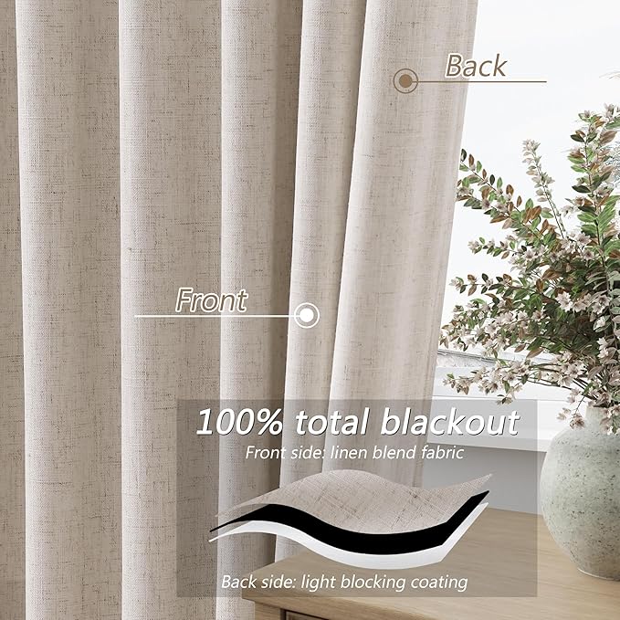 Guken 100% Blackout Curtains 108 Inch Length 2 Panels Set - Image 4