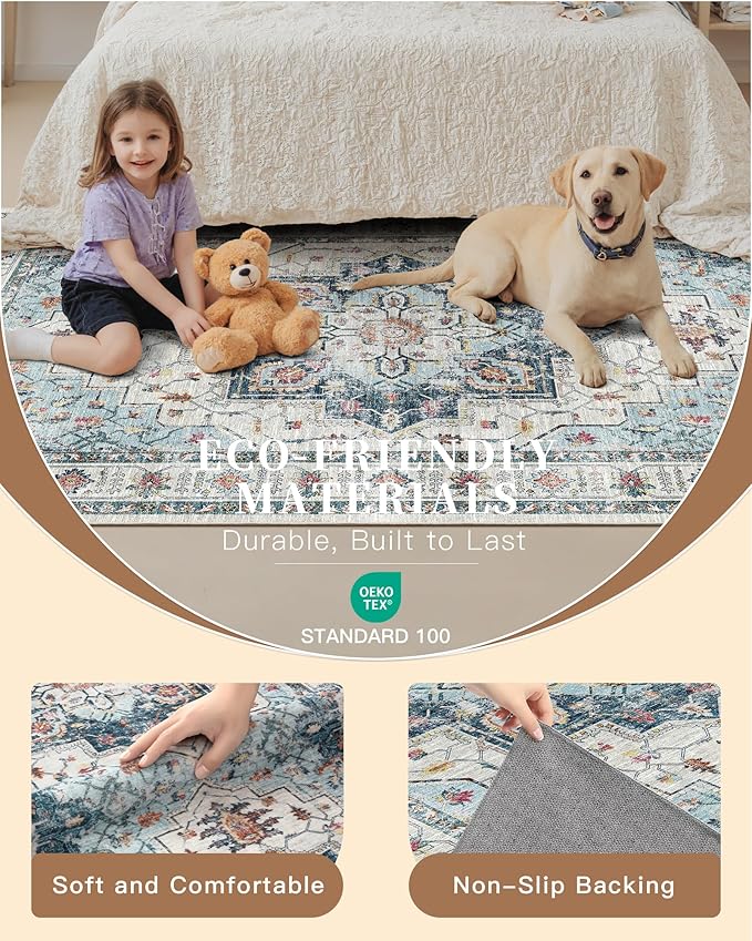 Madane Washable Area Rug 2x3, Small Entryway Rug Non-Slip Vintage Door Mat - Image 5