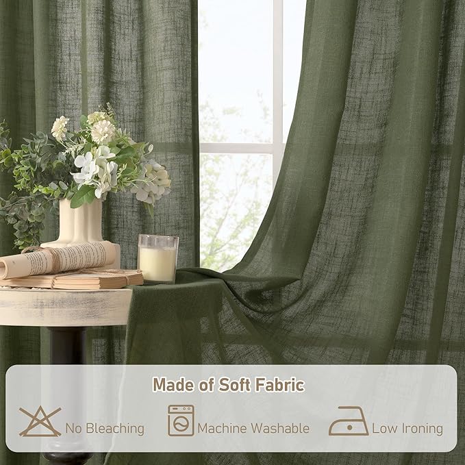 LAMIT Semi Sheer Window Linen Curtains 54 Inch Length, Light Filtering Panels - Image 8