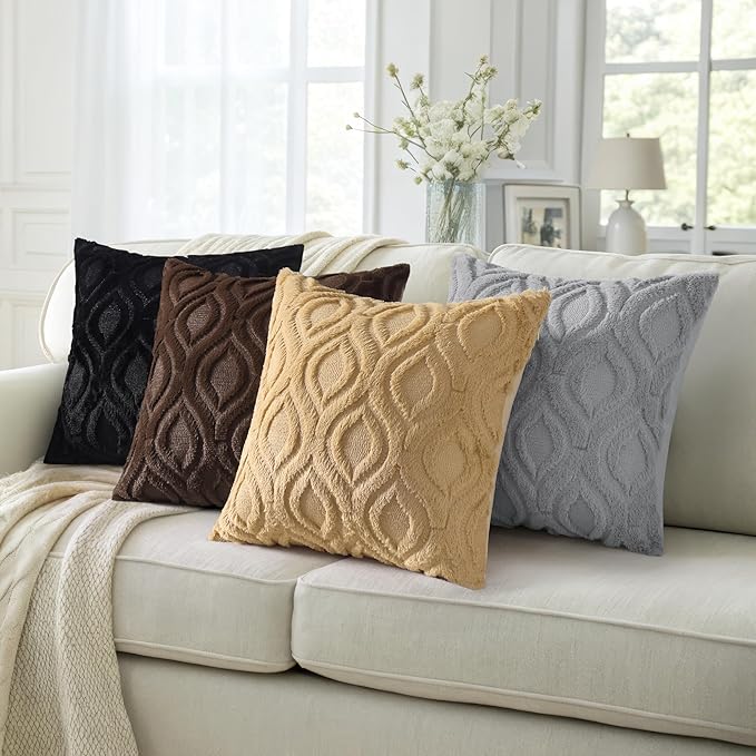 decorUhome Throw Pillow Covers 24x24 Inch Set of 2, Soft Plush Faux Wool Black - Image 5