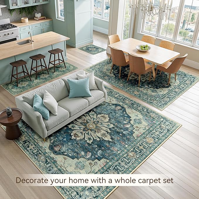 RELEANY Area Rugs 6'x9' Washable Non-Slip, Floral Vintage Distress Print - Image 4