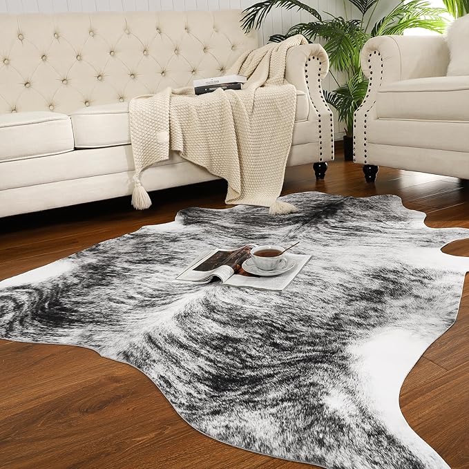 AROGAN Western Decor Faux Fur Cowhide Rug, 6.2 x 5.2 Feet Premium Animal Skin - Image 2