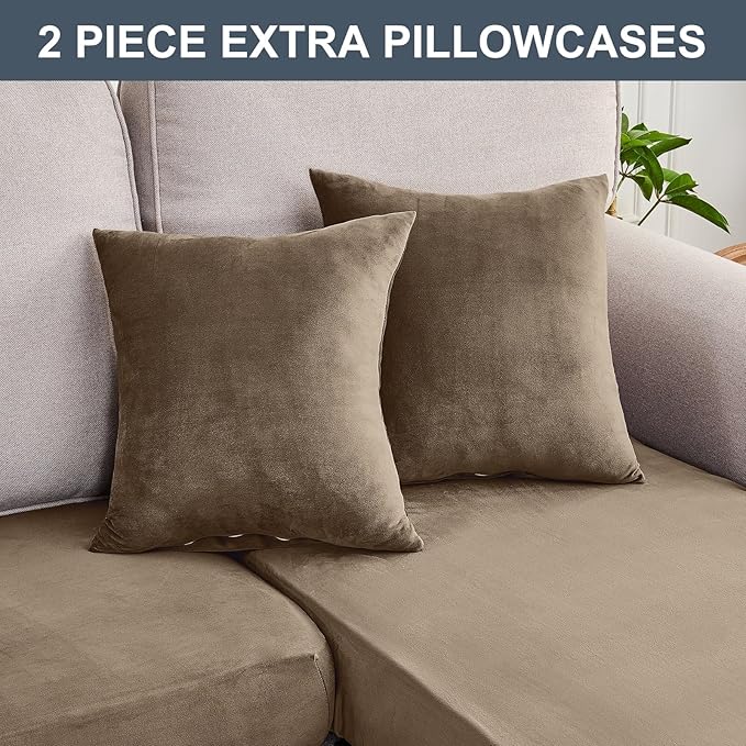 Couch Cover 8-Piece Elastic Velvet Couch Cushion Covers & Chaise Slipcovers - Image 8
