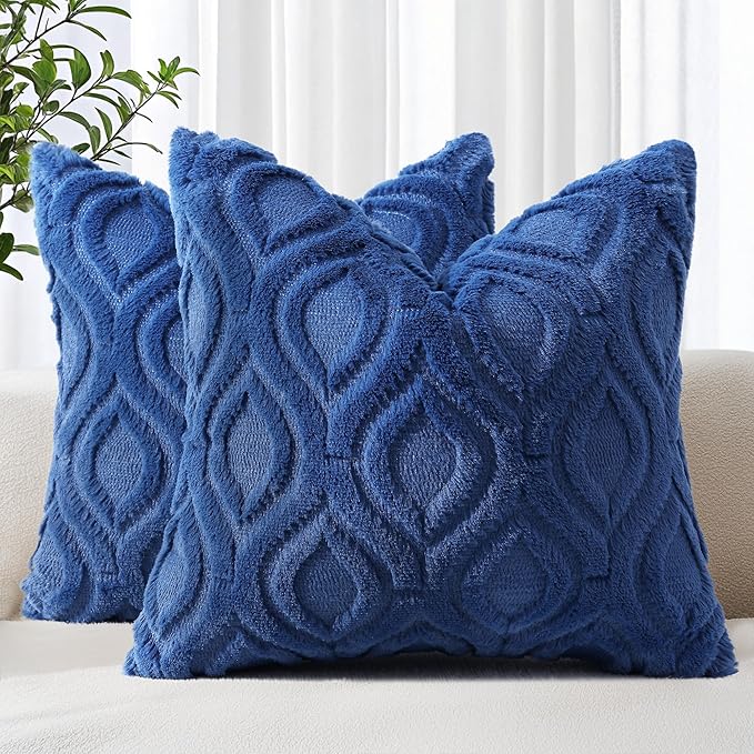 decorUhome Throw Pillow Covers 26x26 Inch Set of 2, Soft Plush Faux Wool Dark by decorUhome