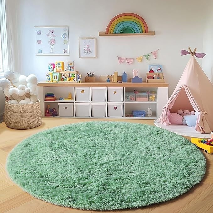 ONASAR Sage Green Round Area Rug 4ft, Fluffy Soft Bedroom Circle Rugs - Image 5