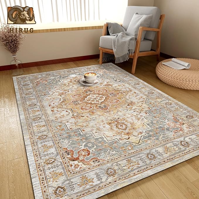 Washable Area Rug 6' x 9' Vintage Traditional Persian Mat - Image 4