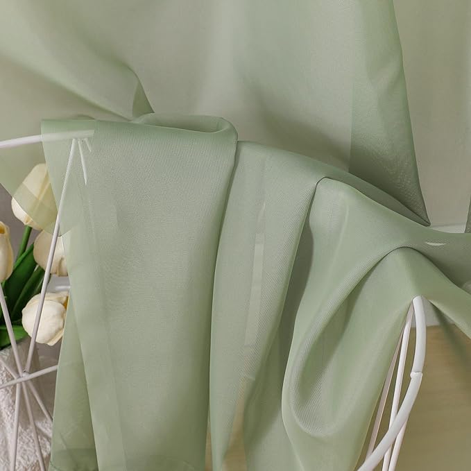 OVZME Light Green Sheer Curtains 63 inch Length 2 Panels Set - Image 2