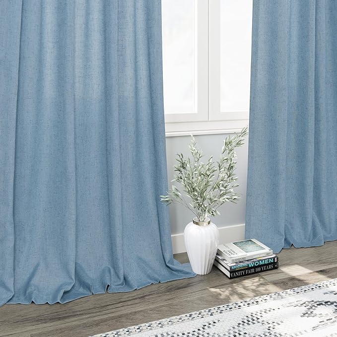 2 Panels Set Dusty Blue Linen Curtains 105 Inches Long - Image 6