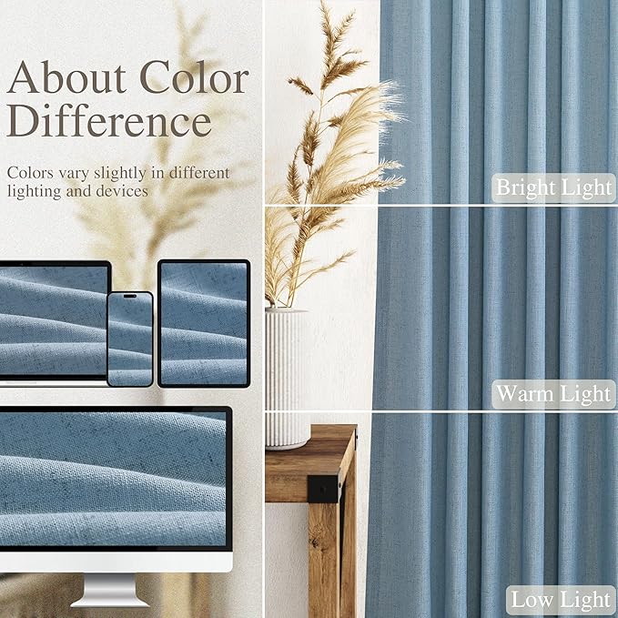 2 Panels Set Dusty Blue Linen Curtains 105 Inches Long - Image 4