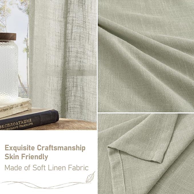 LAMIT Sage Grey Linen Kitchen Curtains 30 Inch Length, Semi Sheer Light - Image 6