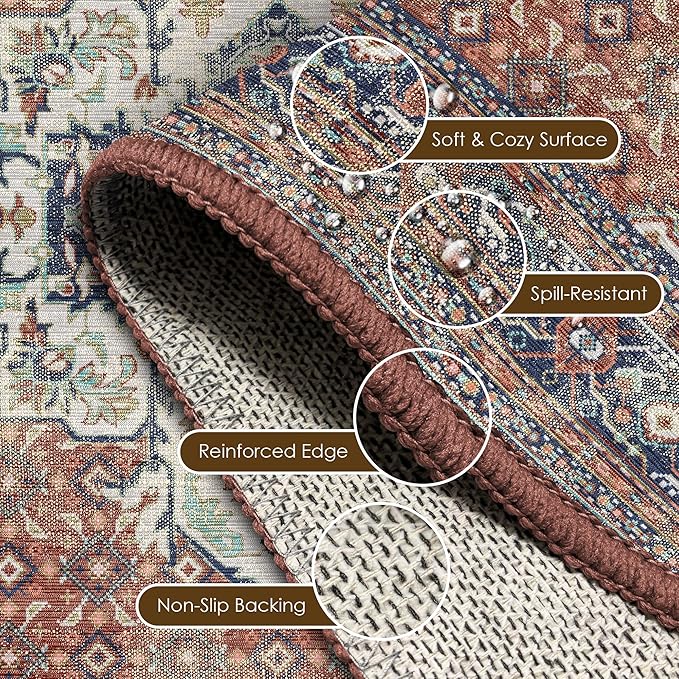 Washable Area Rug 4' x 6' Vintage Traditional Persian Mat - Image 6